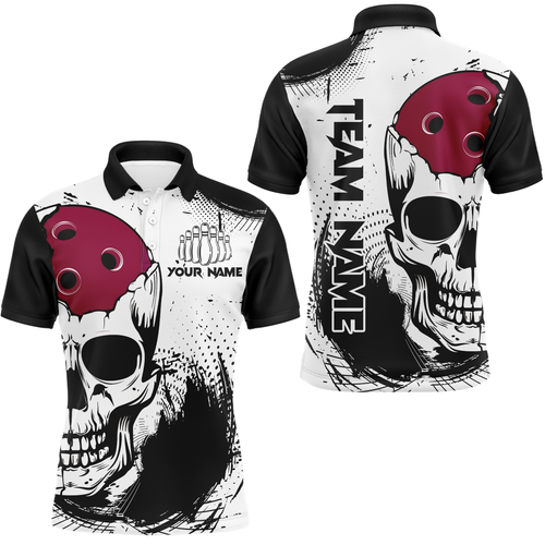 Personalized Bowling Shirt Skull Bowling Team Jersey Polo Shirt for Men QZT275