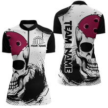 Load image into Gallery viewer, Personalized Bowling Shirt Skull Bowling Team Jersey Quarter-Zip Shirt for Women QZT275