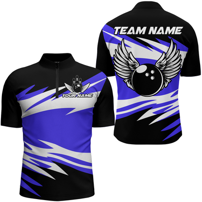 Camo Angel Wings Quarter Zip Bowling Shirts for Men Bowling Team Jersey Multicolor QZT470