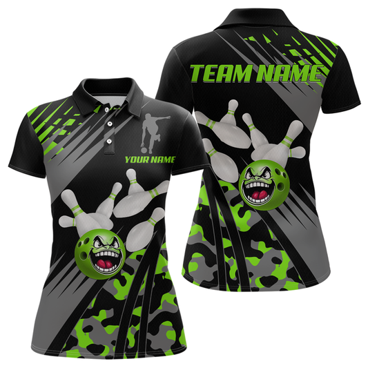 Personalized Green Crazy Bowling Shirt Polo Bowling Jersey Bowling Outfit QZT609