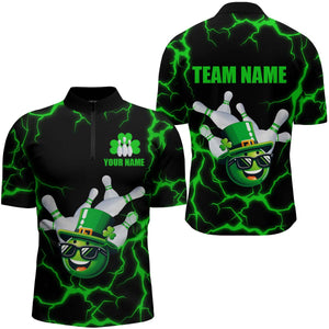 Personalized Bowling Patrick Day Shirt for Men Lucky Bowling Team Jersey Green Bowling Quarter-Zip Shirt QZT220