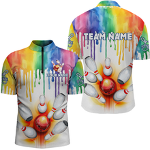 Load image into Gallery viewer, Rainbow Bowling Shirt for Men Women Personalized Quarter-Zip Bowling Jersey Bowling Outfit QZT680