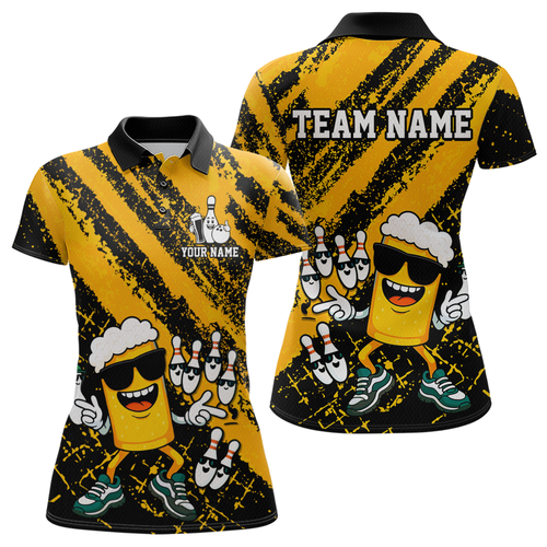 Custom Funny Beer Bowling Shirt Team Bowling League Jersey for Women Polo & 1/4-Zip QZT759