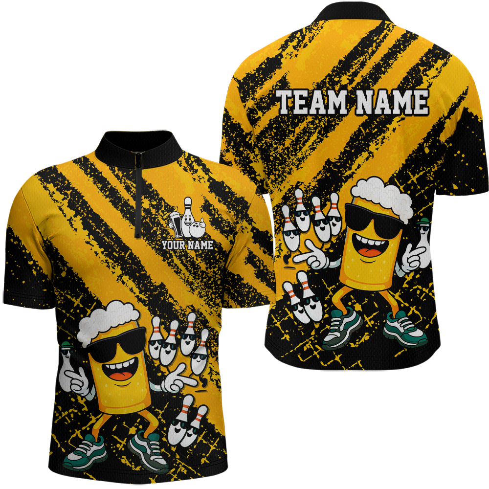 Custom Funny Beer Bowling Shirt Team Bowling League Jersey for Men Polo & 1/4-Zip QZT759