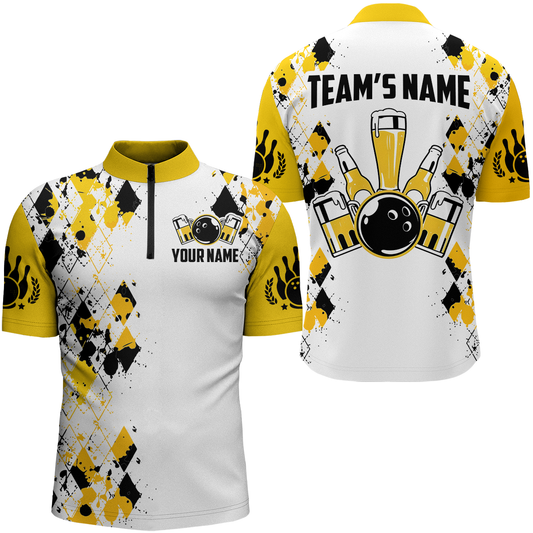 Personalized Beer Bowling Team Jerseys Quarter-Zip Bowling Shirt for Men Women QZT542