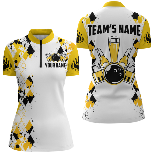 Personalized Beer Bowling Team Jerseys Quarter-Zip Bowling Shirt for Men Women QZT542