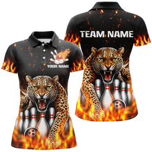 Load image into Gallery viewer, Custom Bowling Shirts Cheetah Bowling Polo Flames Bowling Shirt for Women QZT452