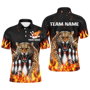 Custom Bowling Shirts Cheetah Bowling Polo Flames Bowling Shirt for Men QZT452