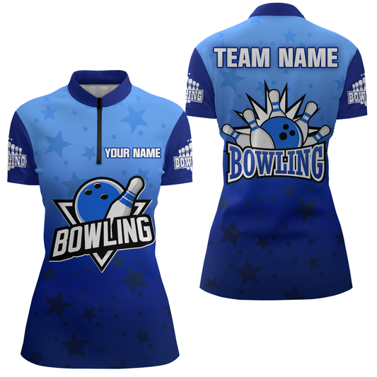 Custom Bowling Shirt for Women Bowling Jersey Bowling Team League Quarter-Zip Shirt QZT99-4