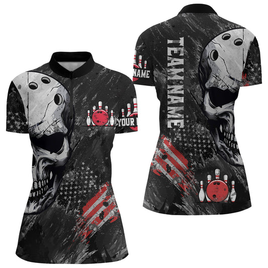 Custom Bowling Shirt for Women Skull Bowling Jersey Bowling Team League Quarter-Zip Shirt QZT47-3