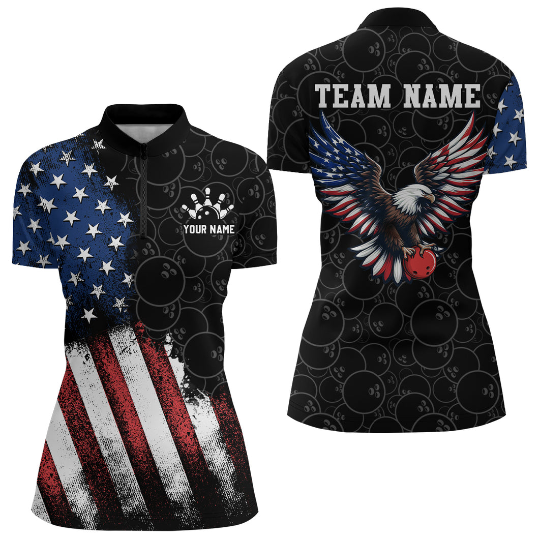 American Bowling Quarter-Zip Shirt for Women Custom Bowling Team Jersey Bowling Shirt QZT14