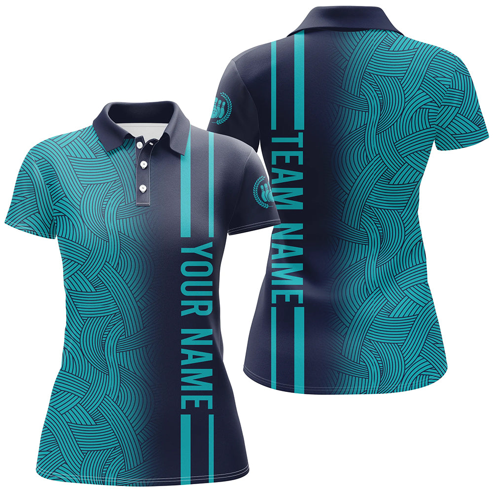Custom Navy Bowling Shirts Men & Women Turquoise Bowling Jersey Team Bowling Polo BDT527