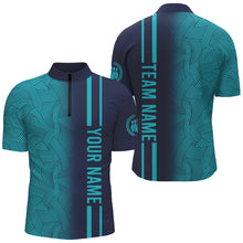 Load image into Gallery viewer, Custom Navy Bowling Shirts Men &amp; Women Turquoise Bowling Jersey Team Bowling 1/4 Zip BDT527