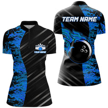 Load image into Gallery viewer, Blue Flames Bowling Jersey Men Women Custom Bowling Polo Shirt For Team BDT487