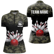 Load image into Gallery viewer, Green Camo Bowling Shirts Unisex Custom Bowling Jersey For Men Women 1/4 Zip Bowling Team Shirt BDT596