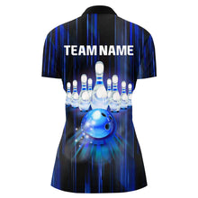 Load image into Gallery viewer, Custom Bowling Shirt Women Blue 3D Bowling Jersey Team League Personalized Bowling 1/4 Zip Shirt BDT308
