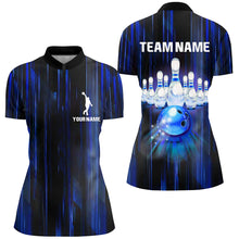 Load image into Gallery viewer, Custom Bowling Shirt Women Blue 3D Bowling Jersey Team League Personalized Bowling 1/4 Zip Shirt BDT308