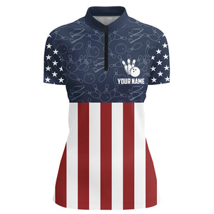 American Flag Bowling Quarter-Zip Shirt For Women Custom Bowling Shirt Team League Bowling Jersey BDT311