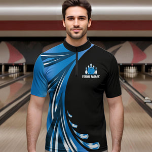 Personalized Blue Bowling Team Jersey For Men & Women Custom Quarter Zip Bowling Shirt BDT457