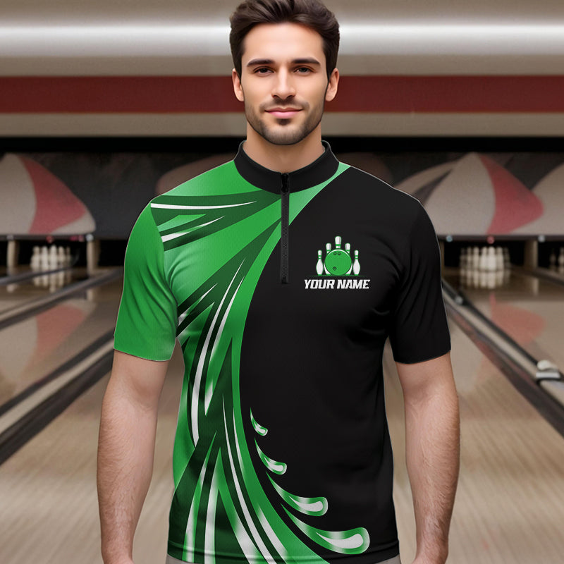 Personalized Green Bowling Team Jersey For Men & Women Custom Quarter Zip Bowling Shirt BDT457
