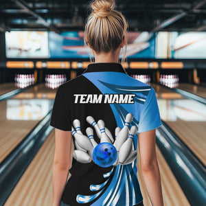 Personalized Blue Bowling Team Jersey For Men & Women Custom Quarter Zip Bowling Shirt BDT457