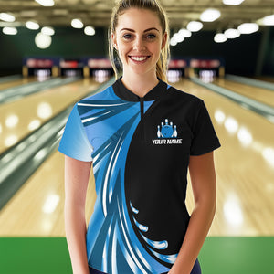 Personalized Blue Bowling Team Jersey For Men & Women Custom Quarter Zip Bowling Shirt BDT457