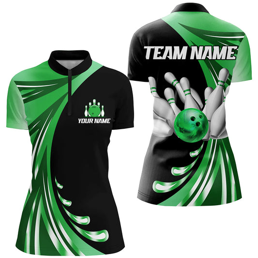 Personalized Green Bowling Team Jersey For Men & Women Custom Quarter Zip Bowling Shirt BDT457