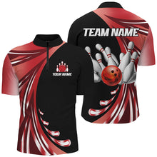 Load image into Gallery viewer, Personalized Red Bowling Team Jersey For Men &amp; Women Custom Quarter Zip Bowling Shirt BDT457