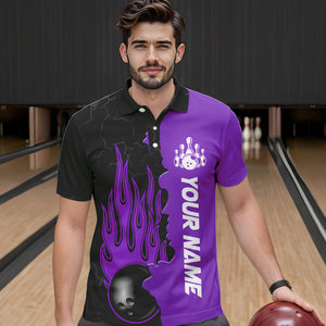 Purple Flame Bowling Polo Shirts Men & Women Custom Bowling Team League Jerseys BDT471