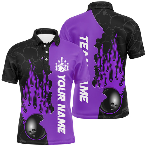 Purple Flame Bowling Polo Shirts Men & Women Custom Bowling Team League Jerseys BDT471