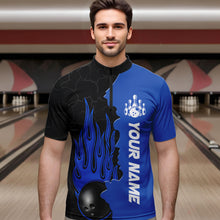 Load image into Gallery viewer, Blue Flame Bowling Quarter Zip Shirts Men &amp; Women Custom Bowling Team League Jerseys BDT471