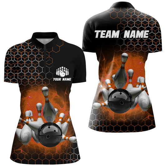 Personalized Orange Bowling Jersey Men and Women Custom Bowling Quarter-Zip Shirt Team BDT490