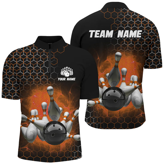 Personalized Orange Bowling Jersey Men and Women Custom Bowling Quarter-Zip Shirt Team BDT490
