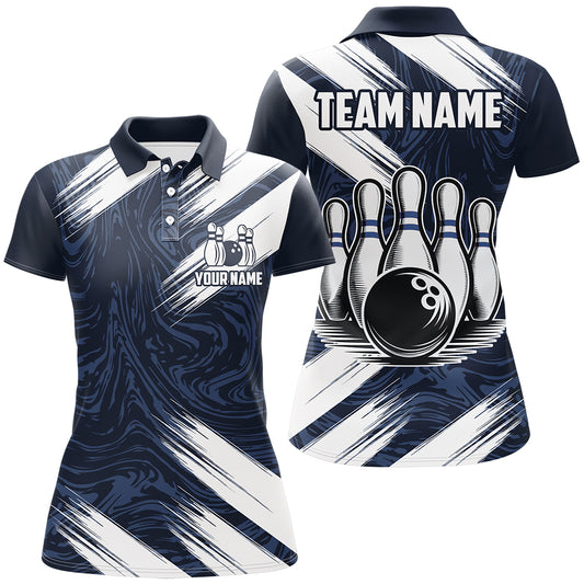 Navy&White Bowling Shirt For Men & Women Custom Bowling Team Jersey Polo Bowling Shirt Unisex BDT580