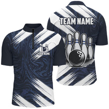 Load image into Gallery viewer, Navy&amp;White Bowling Shirt For Men &amp; Women Custom Bowling Team Jersey 1/4 Zip Bowling Shirt Unisex BDT580