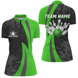 Custom Bowling Shirt Men Women Green Camo Bowling Team Jersey 1/4 Zip Bowling Shirts Unisex BDT592