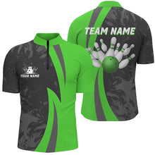 Load image into Gallery viewer, Custom Bowling Shirt Men Women Green Camo Bowling Team Jersey 1/4 Zip Bowling Shirts Unisex BDT592