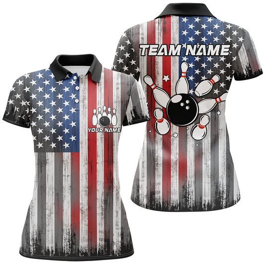 Custom American Flag Bowling Jersey Team Bowling Polo Shirts Men & Women BDT499