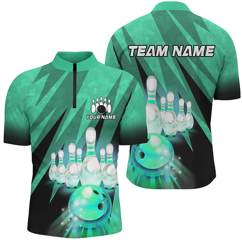 Custom Green Bowling Shirt For Couple Polo Bowling Team Jersey Men Women Bowler Gift BDT501