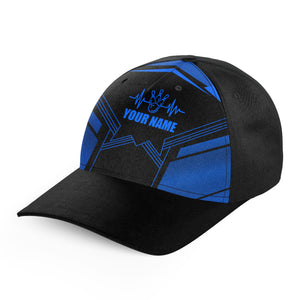 Blue Bowling Hat for Men Women Custom Name Bowling Cap Heartbeat Bowling Cap BDT428