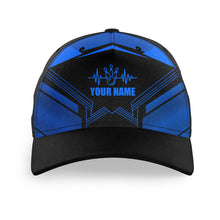 Load image into Gallery viewer, Blue Bowling Hat for Men Women Custom Name Bowling Cap Heartbeat Bowling Cap BDT428