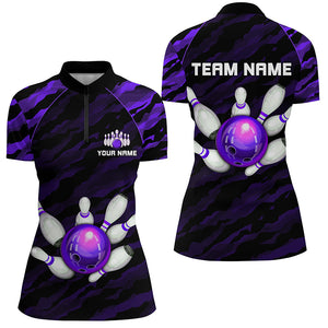 Personalized Purple Camo Bowling Shirts Unisex 1/4 Bowling Team Jersey Men Women BDT485