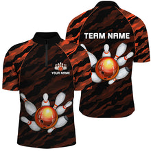 Load image into Gallery viewer, Personalized Orange Camo Bowling Shirts Unisex 1/4 Bowling Team Jersey Men Women BDT485