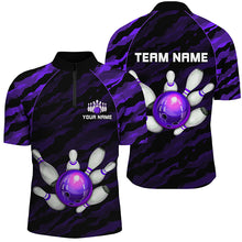 Load image into Gallery viewer, Personalized Purple Camo Bowling Shirts Unisex 1/4 Bowling Team Jersey Men Women BDT485