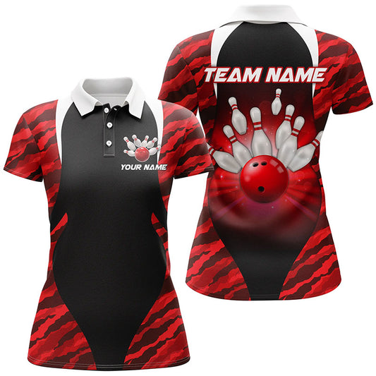 Red Camo Bowling Shirts Men Women Bowling Jersey Unisex Custom Polo Bowling Team Shirt BDT597