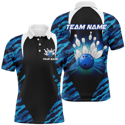 Blue Camo Bowling Shirts Men Women Bowling Jersey Unisex Custom Polo Bowling Team Shirt BDT597