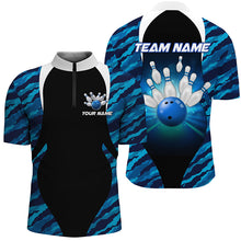 Load image into Gallery viewer, Blue Camo Bowling Shirts Men Women Bowling Jersey Unisex Custom 1/4 Zip Bowling Team Shirt BDT597