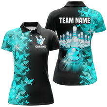 Load image into Gallery viewer, Turquoise Butterfly Bowling Polo Shirts For Men Women Custom Bowling Jersey Team BDT505