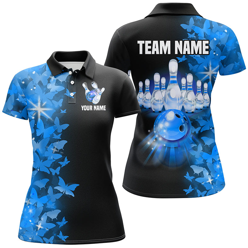 Blue Butterfly Bowling Polo Shirts For Men Women Custom Bowling Jersey Team BDT505