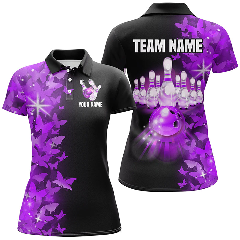 Purple Butterfly Bowling Polo Shirts For Men Women Custom Bowling Jersey Team BDT505